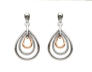silver and rare Irish rse gold drop earrings with white topaz
