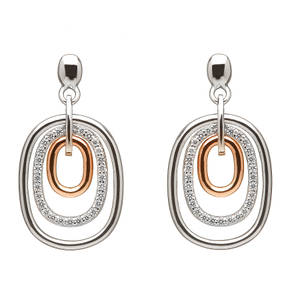 silver and rare Irish rose gold drop earrings with white topaz stones