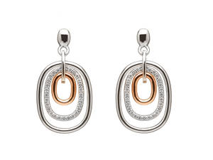 silver and rare Irish rose gold drop earrings with white topaz stones