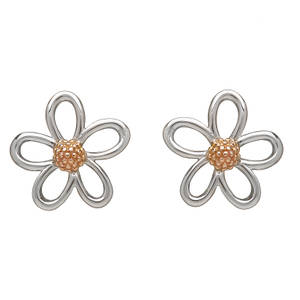 silver and rare Irish rose gold open petal stud earrings