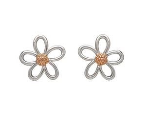 silver and rare Irish rose gold open petal stud earrings