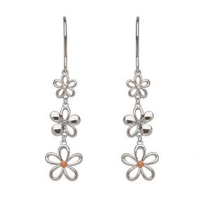 silver and gold diamond set 3 petal drop earrings