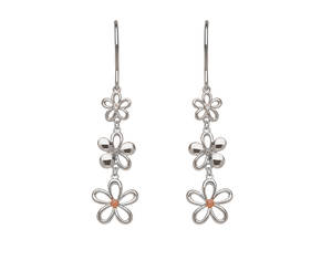 silver and gold diamond set 3 petal drop earrings