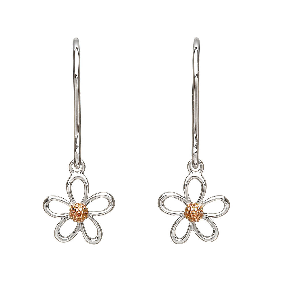 silver and rare Irish rose gold 1 petal drop earrings