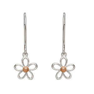 silver and rare Irish rose gold 1 petal drop earrings 