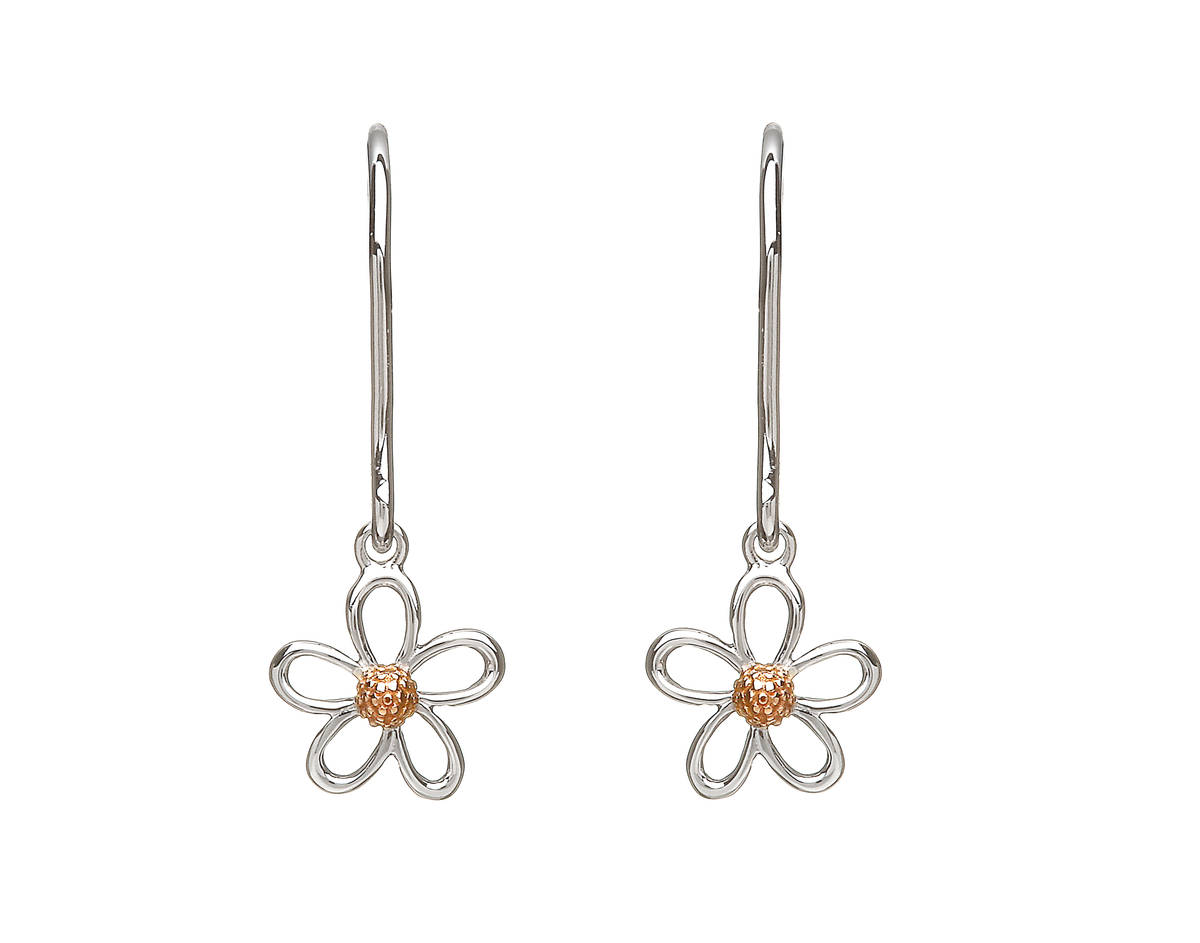 silver and rare Irish rose gold 1 petal drop earrings