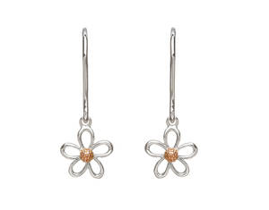 silver and rare Irish rose gold 1 petal drop earrings 