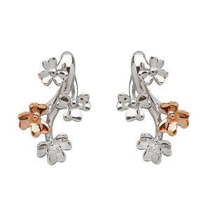diamond set 9ct white gold love shamrock stud spray earrings