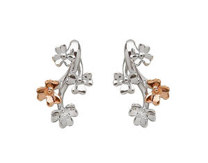 diamond set 9ct white gold love shamrock stud spray earrings