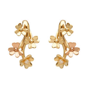 diamond set 9ct yellow gold love shamrock stud spray earrings