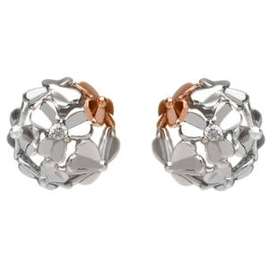 diamond set 9ct white gold love shamrock stud posy earrings