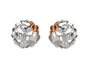 diamond set 9ct white gold love shamrock stud posy earrings
