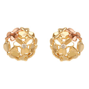 diamond set 9ct yellow gold love shamrock stud posy earrings