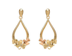 diamond set 9ct yellow gold love shamrock posy earrings