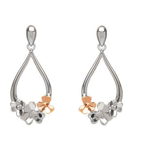 diamond set 9ct white gold love shamrock posy earrings