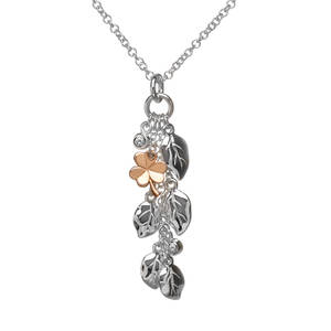 House of Lor silver drop Flora and Fauna pendant with rose gold Shamrock made from rare Irish gold