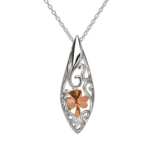 House of Lor silver Celtic pendant with rose gold Shamrock made from rare Irish gold