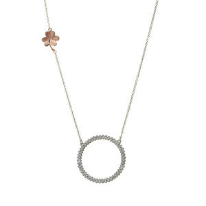 House of Lor silver round cz necklet with rose gold Shamrock on chain made from rare Irish gold