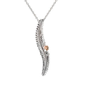 House of Lor silver fern pendant with rose gold Shamrock made from rare Irish gold