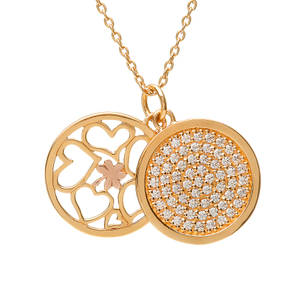 House of Lor silver GP double round cz pendant with rose gold Shamrock made from rare Irish gold