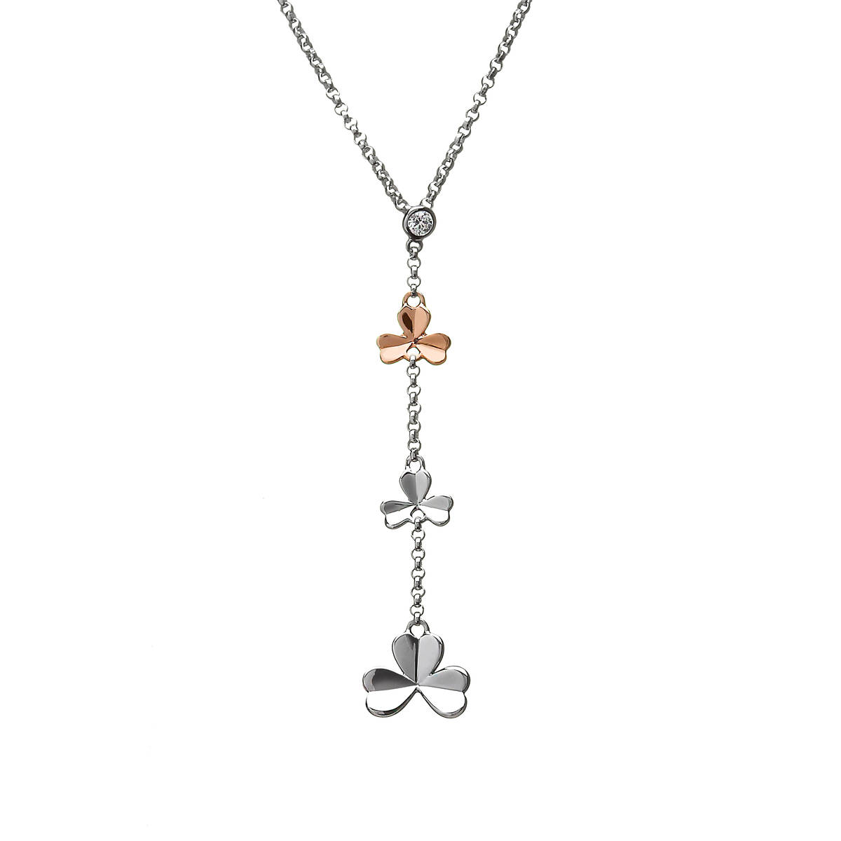 House of Lor silver drop Shamrock pendant 1st Shamrock is rose gold made from rare Irish goldaick/dipck