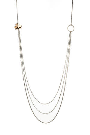 House of Lor silver 3 strand necklet with GP Shamrock rose gold circle made from rare Irish gold