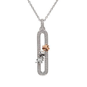 House of Lor silver cz pendant with silver Shamrocks 1 rose gold Shamrock made from rare Irish gold