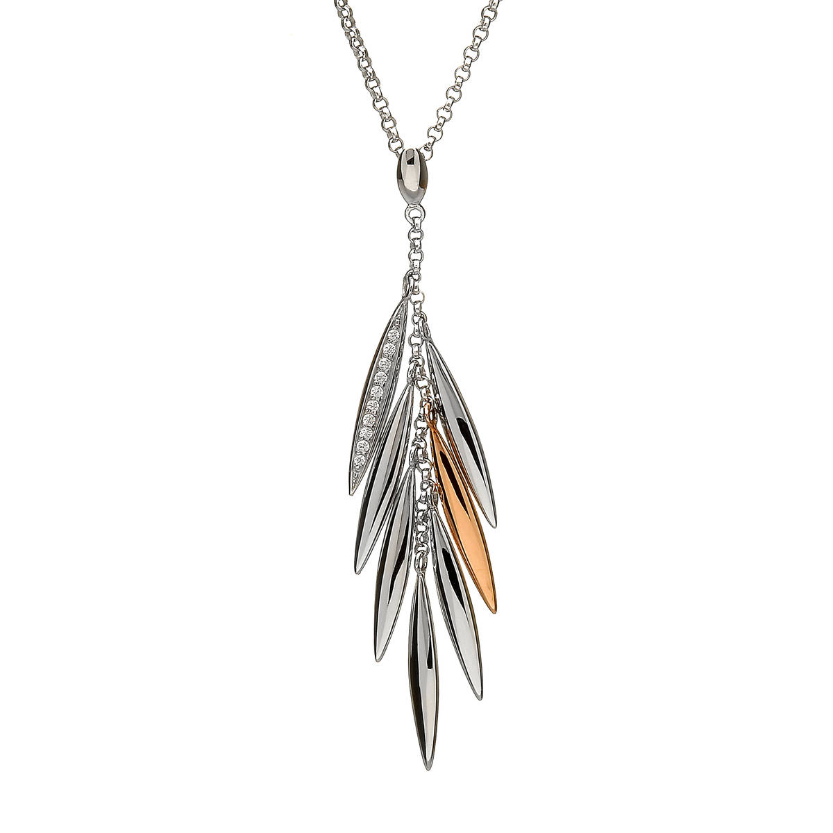 House of Lor silver/rose gold feather pendant 1 feather made from rare Irish goldrpck/owpck