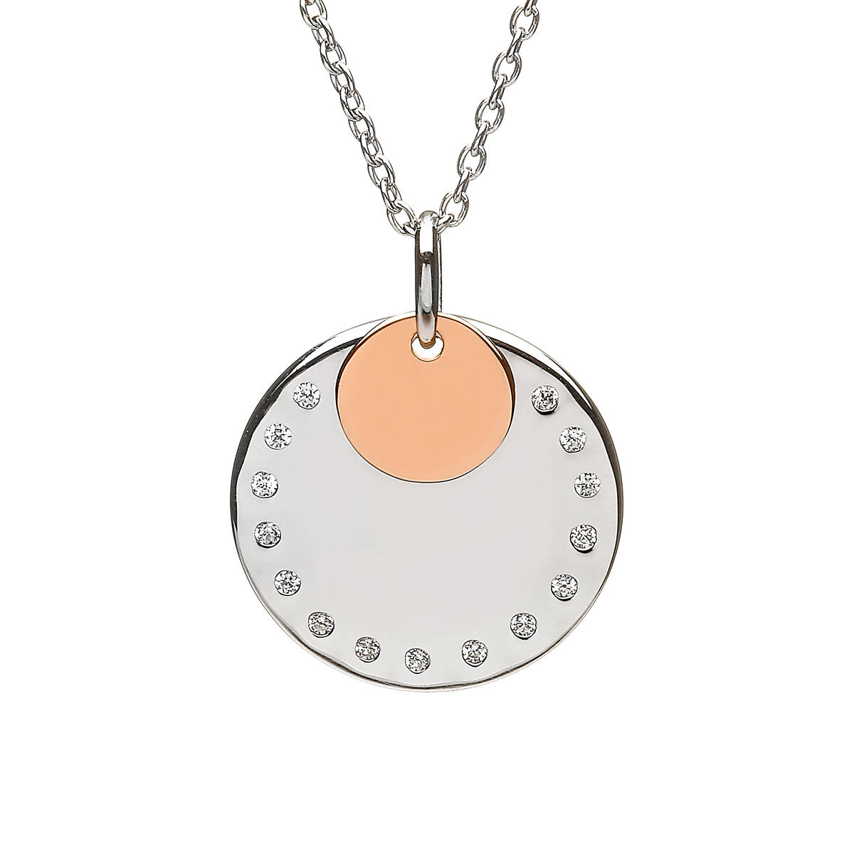 House of Lor silver round cz disc with round rose gold disc made from rare Irish goldaick/dipck