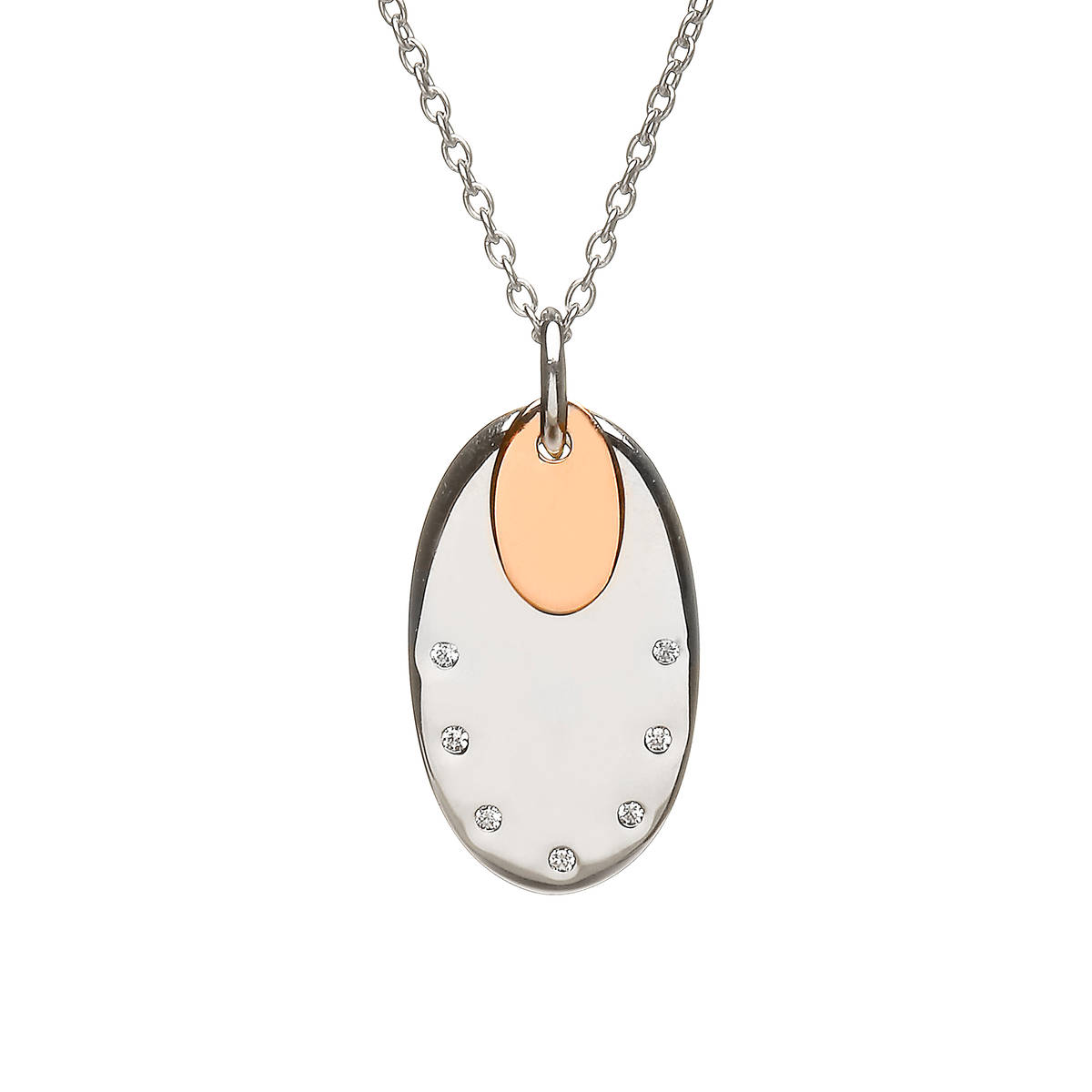 House of Lor silver oval cz disc with oval rose gold disc made from rare Irish goldaick/dipck