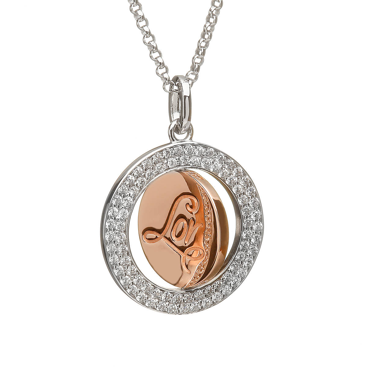 House of Lor silver cz round Lor disc pendant rose gold inner disc made from rare Irish goldddcck/oikck