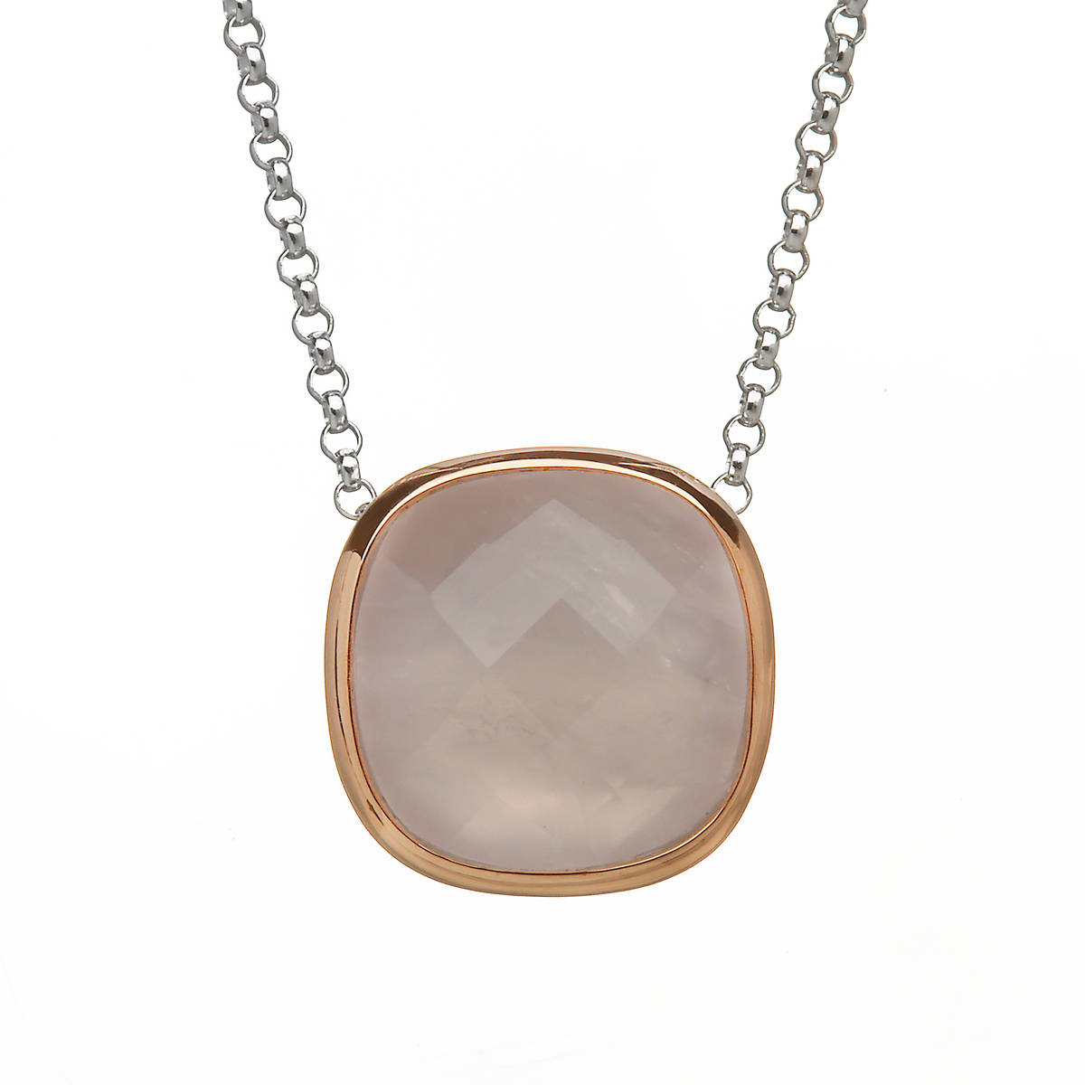 House of Lor silver/rose gold pendant with rose quartz stone outer rim made from rare Irish goldipck/oapck