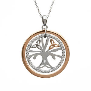 House of Lor silver/rose Tree of Life cz pendant made from rare Irish gold