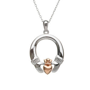 silver and rare Irish rose gold Claddagh pendant