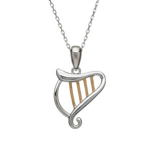 silver and rare Irish rose gold Celtic Harp pendant.
