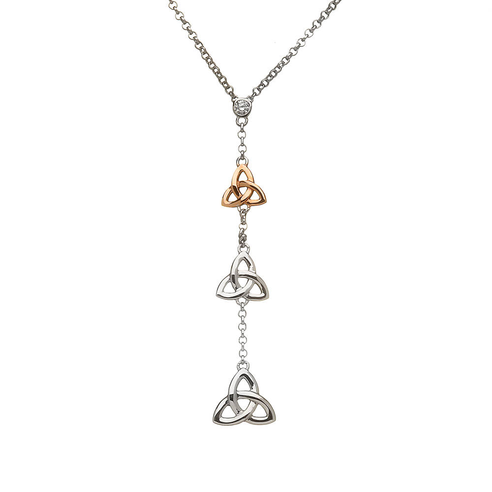 sterling silver and rare Irish rose gold trinity knot pendant with cz.