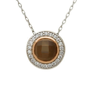 silver and rare Irish rose gold smokey quartz/cz pendant