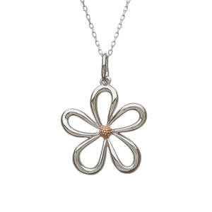 silver and rare Irish rose gold open petal pendant