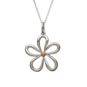 silver and rare Irish rose gold open petal pendant