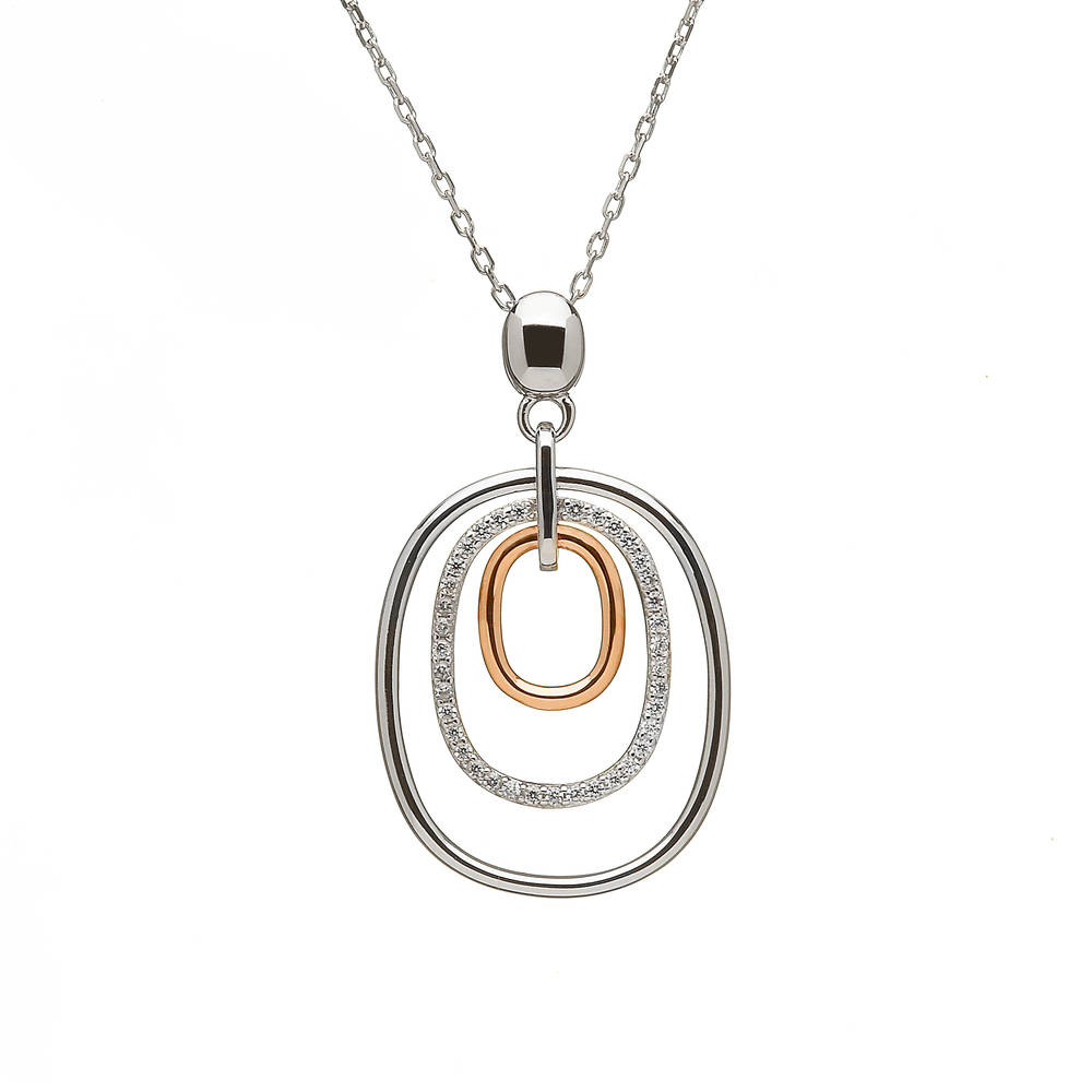 silver and rare Irish rose gold oval drop pendant with white topaz simulated czs.