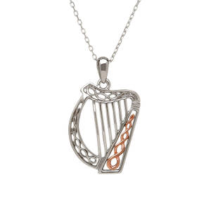 silver and rare Irish rose gold Celtic Harp pendant