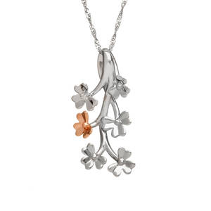 diamond set 9 carat white gold love shamrock spray pendant