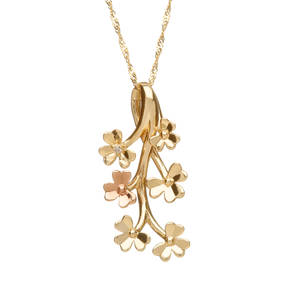 diamond set 9 ct yellow gold love shamrock spray pendant