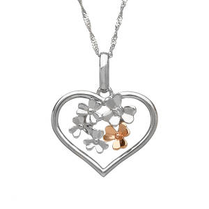 diamond set 9ct white gold love shamrock open heart pendant