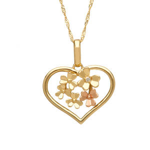 diamond set 9ct yellow gold love shamrock open heart pendant