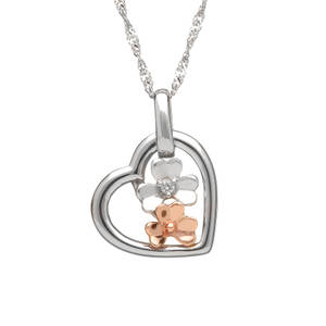 diamond set 9ct white gold love shamrock open heart pendant