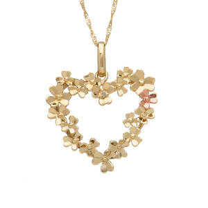 diamond set 9ct yellow gold love shamrock open heart pendant