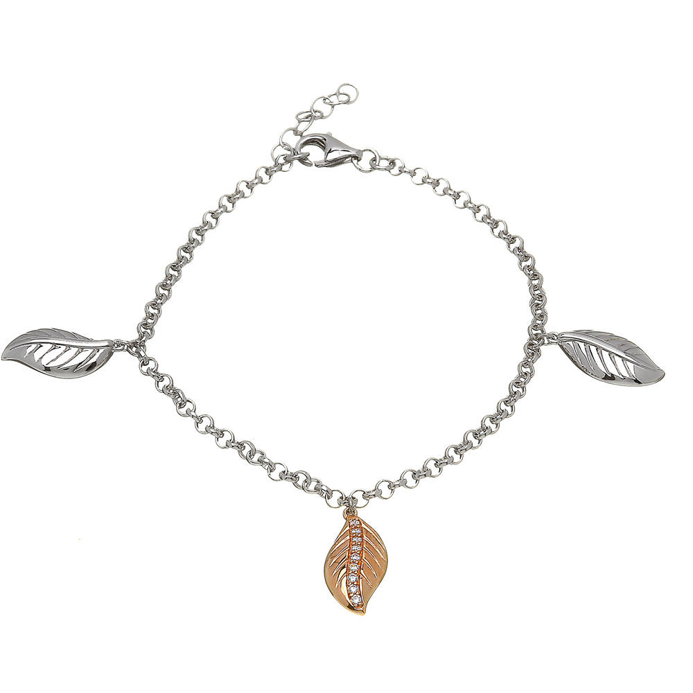 silver and rare Irish rose gold multi leaf bracelet with czs.