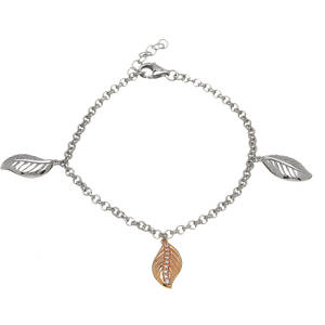 silver and rare Irish rose gold multi leaf bracelet 