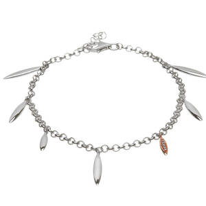 silver and rare Irish rose gold multi feather bracelet.